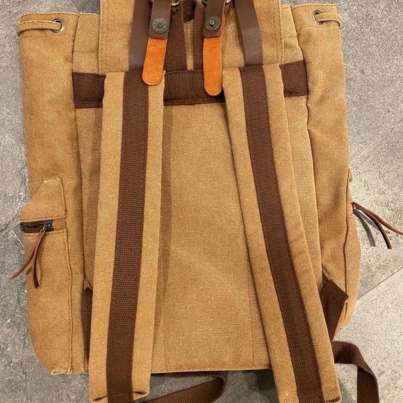 Greg Norman Collection Tan and Brown Canvas Backpack - Picture 7 of 9